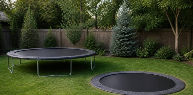 Vergelijking tussen een opbouw trampoline en een inground trampoline in een tuin