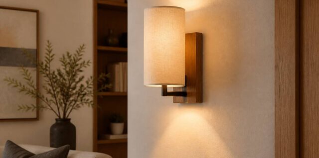 Sfeervolle wandlamp in een modern interieur met warm licht op de muur